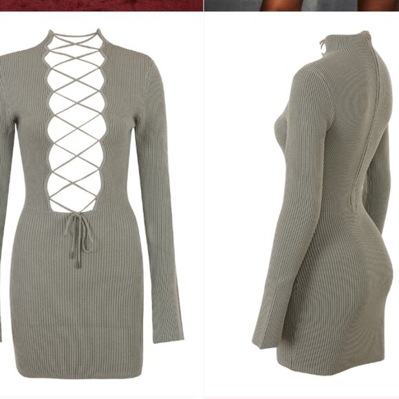 NWT HOUSE OF CB Jada lace-up knitted mini dress - Picture 3 of 8